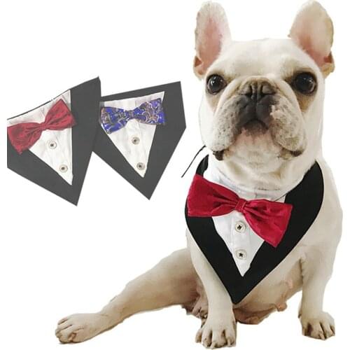 Fashion Dog Bandana Cotton Dog Kerchief Pet Bandana with Bowtie Pet Dog Cat Bandana Scarf Bow Tie Collar Bow-knot Bowtie Suit