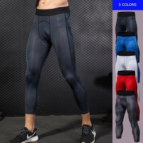 Mens 3/4 Running Fitness Workout Gym Sports Cropped Trousers Tight Elastic Quick Dry Compression Pants Sportswear Leggings 4020