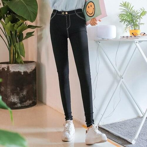 Wholesale 2020 Fashion Stretch pencil pants high waist imitation jeans Korean new outer wear leggings womens feet pants women