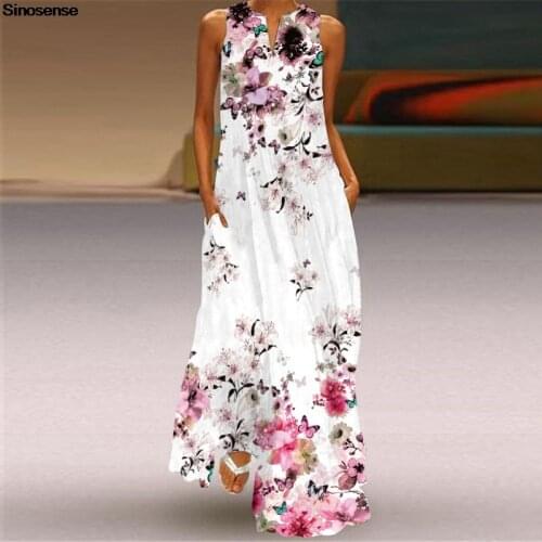 Summer Boho Dress Sexy Elegant Women Evening Party Dress Vintage Floral Print Sleeveless Tunic Tank Long Loose Beach Dress 5XL