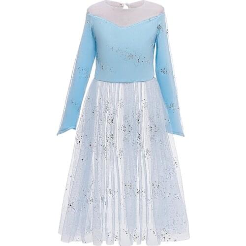 Girls Princess Dresses Dress Up Clothes for Girls Long Sleeve Sequined Blue Dress with Pants 2 Pcs Set Halloween Party Costume