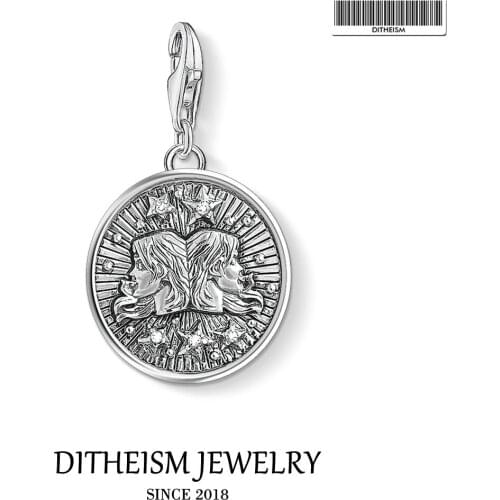 Zodiac Sign Gemini Charms Pendant,2019 Europe Summer Jewelry 925 Sterling Silver Birthday Gift For Women Men Fit Bracelet
