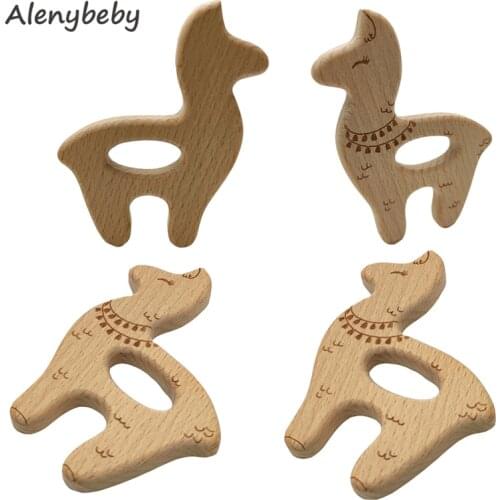 Wood Teether Natural Animal Deer Shape Baby Teething Nursing Beech Wooden Teether for babies Organic DIY Necklace Pendant Toy