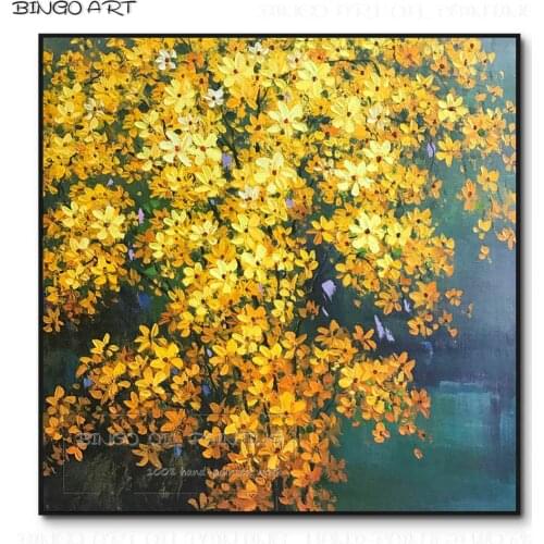 Hand-painted High Quality Abstract Flowers Acrylic Painting on Canvas Beauty Knife Yellow Flower Painting for Wall Decoration