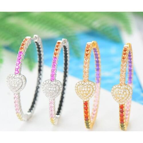 LARRAURI Trendy Colorful Cubic Zirconia Big Hoop Earrings For women Girls bohemian Rainbow Statement Earrings Accessories