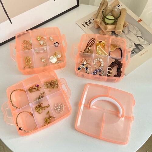 High Sense of Multi-layered Grid Jewelry Storage Box Earrings Ring Necklace Jewelry Box Organizer Korean Ins Style