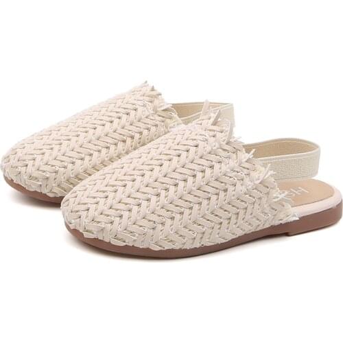 Children Shoes 2021 Spring Summer Girls Summer Sandals Kids Slippers Slides Weave Woven Style Chic Princess Sweet 2 In 1 Shoes