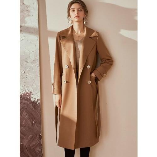 Temperament camel windbreaker womens new winter intellectual loose lace up thickened warm medium and long coat