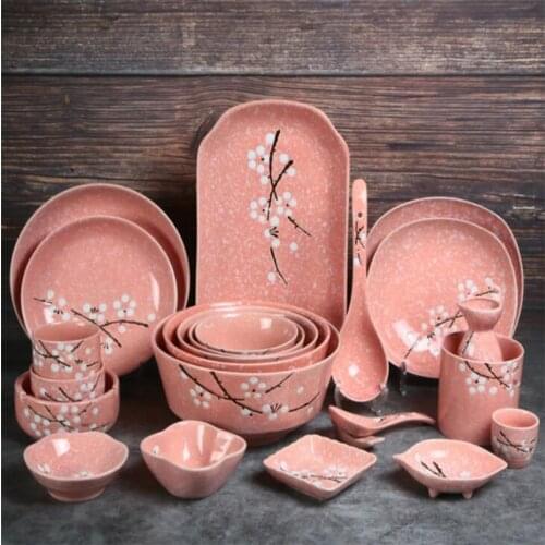 Japanese Creative Dishes Simple Ceramic Round Fresh Flower Pattern Tableware Can Be Heated for Household Use