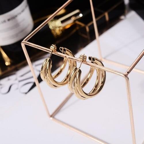 YUN RUO Exaggerate Vintage C-shape Big Hoop Earring Woman 18 K Gold Color Titanium Stainless Steel Jewelry Not Fade Anti Allergy