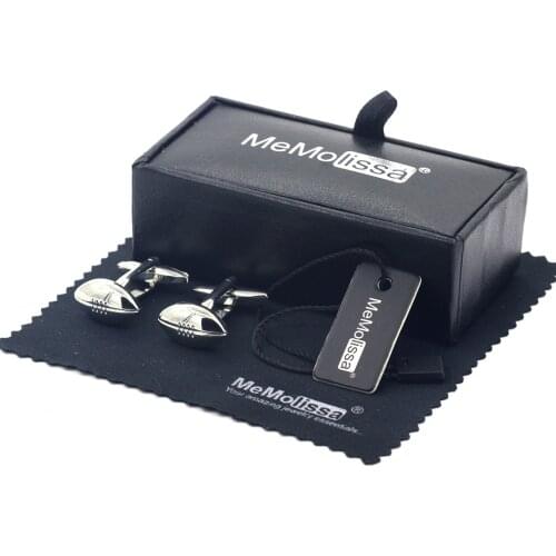 MeMolissa Display Box Cufflinks Silver Rugby Cufflinks High Quality for Mens Shirt Wedding Party Cufflinks Free Tag & Wipe Cloth