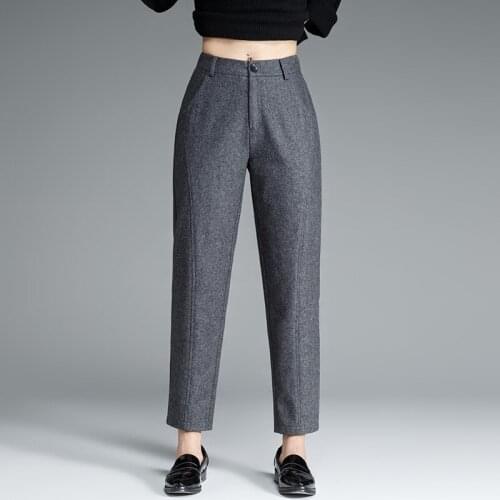 ACRMRAC Womens pants New Spring and autumn Solid color Woolen High waist Slim Harem pants Ankle-Length Pants casual pants