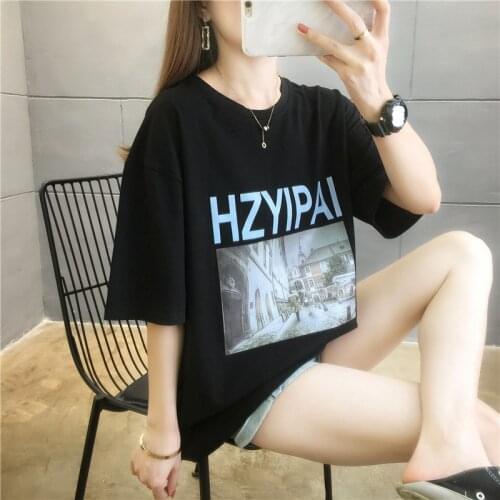 Women Loose tops t shirt white Black Grey korean clothes girl t-shirt loose o-neck fashion tshirt summer 2021 new top NS4756