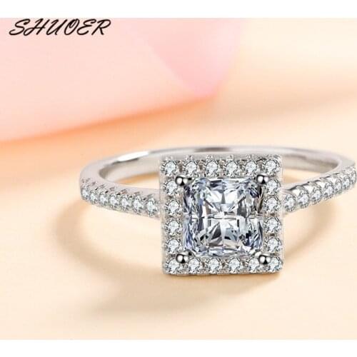 Classic 925 Sterling Silver 1 Carat Pass Diamond Tester Brilliant Cut D Color Moissanite Princess Square Ring Women Jewelry Gift