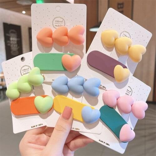 1Set Women Girls Cute Flowers Love Hair Clips Sweet Headwear Hair Ornament Rainbow Acrylic Hairpins Barrettes Hair Accessories