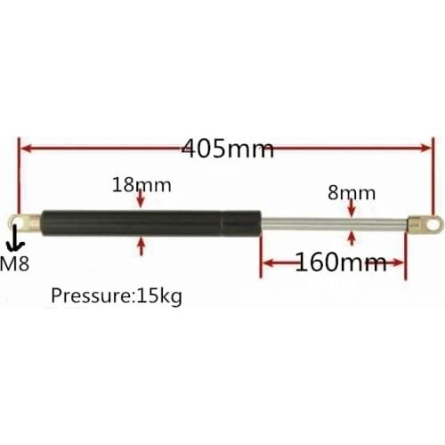 1pcs 405mm Hole Distance 160mm Stroke Auto Gas Spring Hood Lift Support 15KG/33lb Force for Furniture Door Auto M8 Hole Diameter