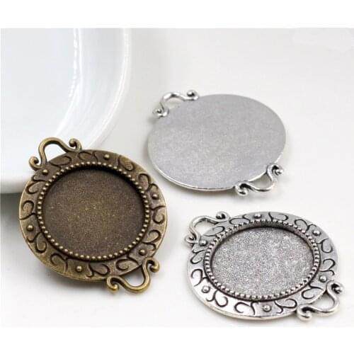 10pcs 18mm Inner Size Antique Bronze And Silver Plated S Texture Connection Style Cabochon Base Cameo Setting Charms Pendant
