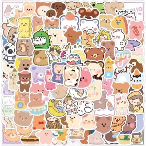 100pcs different non repetitive ins cute bear stickers Korean bear self-adhesive waterproof stickers hand tent stickers