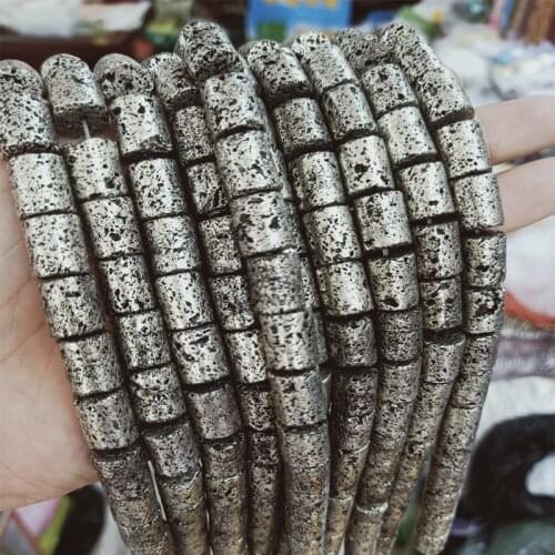 10x12mm Cylinder Shape Loose Lava Stone Beads Plating Antique Silvercolor Volcanic Rocks Stone Beads For Jewelry Making DIY 15