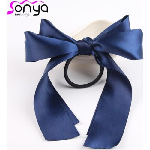 2pcs/lot Wide Ribbon Bowknot Hairbands for Girls Romantic Boho Hair Jewelry 7 Colors Elastic Hairbands 4F3004