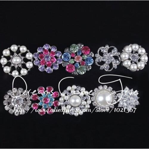 200pcs/lot 10 Styles Mixed Bling Metal Decorative Rhinestone Buttons For Crafts Flatback Crystal Pearl Buttons Embellishment