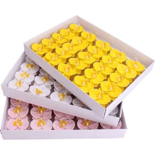 25Pcs Artificial Butterfly Orchid Soap Flowers Head Eternal Flowers Bouquet Wedding Valentine Mothers Day DIY Bouquet Material