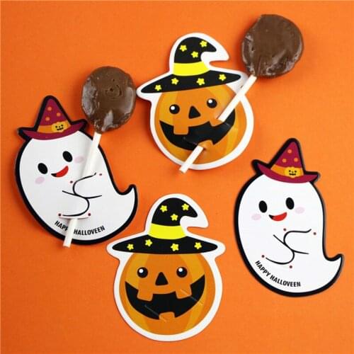 50 pcs Helloween Pumpkin Ghost Lollipop Paper Card Diy Sugar Card Decorative Card Halloween Decorations Stickers