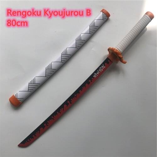 80cm Kimetsu no Yaiba Sword Weapon Demon Slayer Rengoku Kyoujurou B Cosplay Sword 1:1 Anime Ninja Knife wood toy