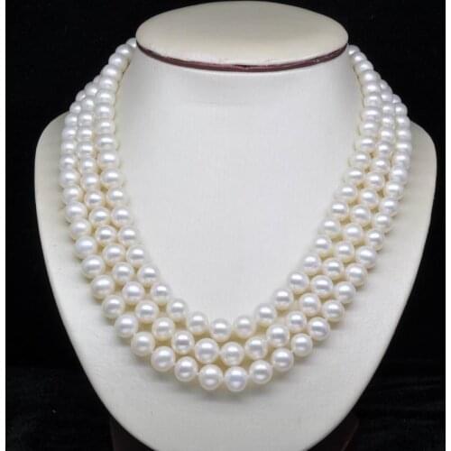 A++ Natural 3-Strand 8-9MM White Pearl Necklaces (17"18"19" )