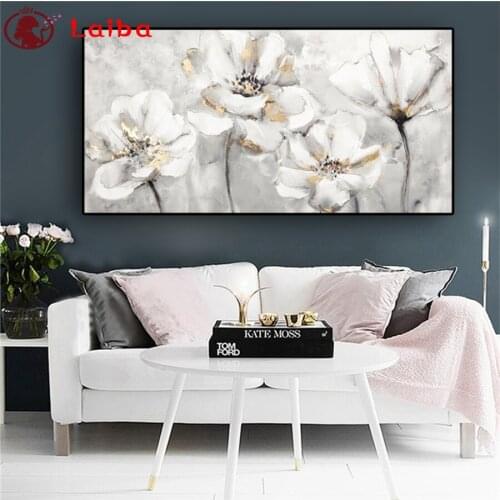 DIY Diamond Painting Abstract art white flowers Full Square Round Drill Embroidery Cross Stitch 5D icon gift Home Decor mosaic