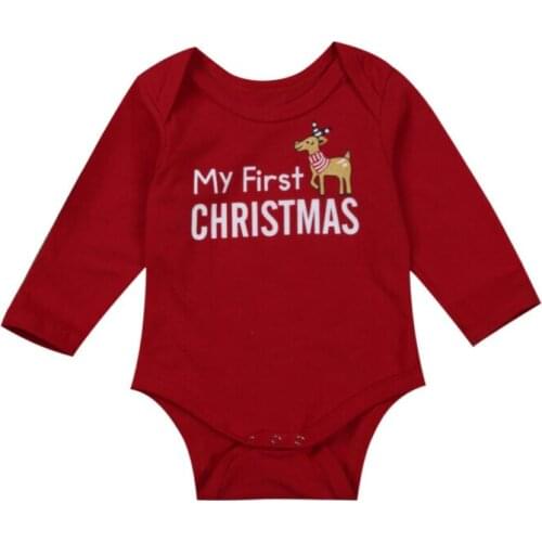 Baby Bodysuit MY First Christmas Baby Boy Girl Long Sleeve Letter Bodysuit Jumpsuit Clothes Outfits Size 0-24M