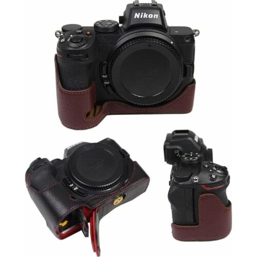 Genuine Cowhide Leather Camera Case Bag BASE For Nikon Z5 Z7 Z6 half body cover With Battery Opening real leather high quality