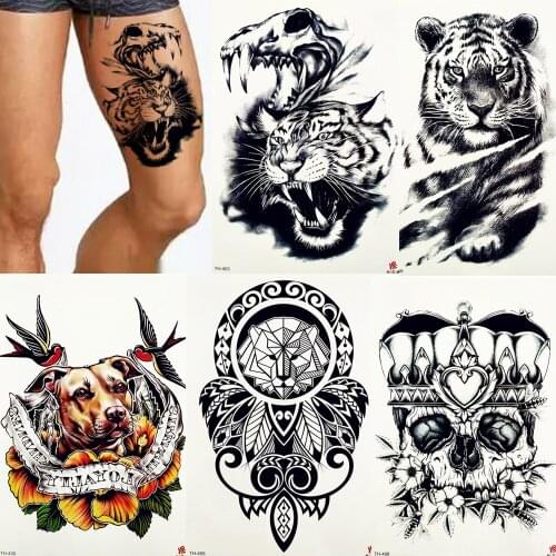 FANRUI Black Teeth Monster Tiger Ferocious Temporary Tattoo Sticker Body Art Arm Waterproof Tatoo Men Fashion Fake Black Tattoos