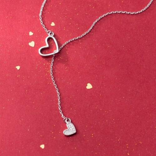 Colusiwei Double Heart Pendant Necklace for Women Dazzling Clear CZ Y-shape Chain Necklaces 925 Sterling Silver Female Jewelry