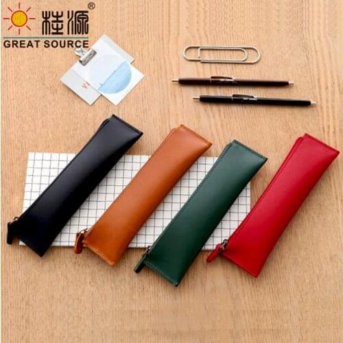 Office Genuine Leather Pen Bag Pencil Case Small Solid Color(1PC)