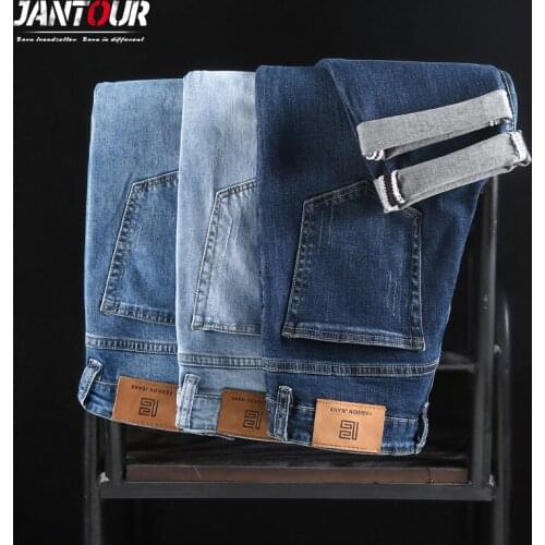 Jantour Brand 99%Cotton Mens Jeans Classic Pocket High Quality Straight Denim Pants Business Stretch Trousers Male Oversize 40