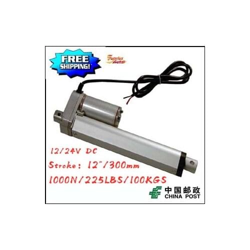 Hot Sale ! 1000N/ 100KGS/225LBS With 40mm/s Speed 12V/24V DC , 12inch/ 300mm Stroke Linear Actuator Free Shipping