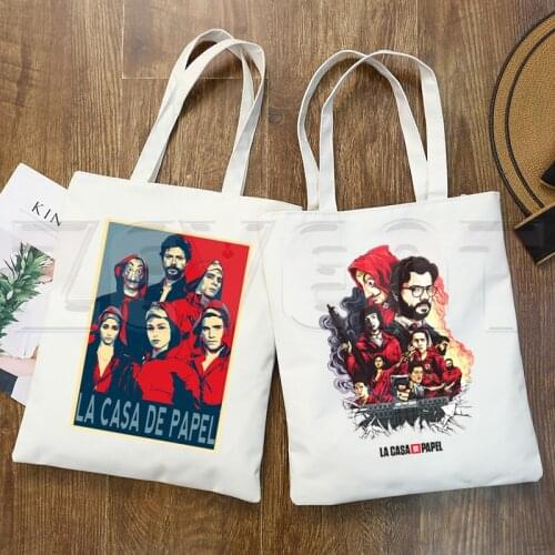 La Casa De Papel Camiseta Bella Ciao Canvas Bag Totes Simple Print Shopping Bags Girls Casual House of Paper Money Heist Pacakge