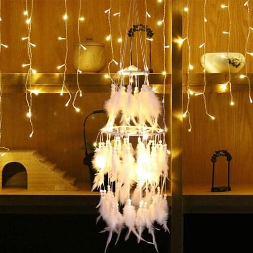Innovative Night Light Double Dream Catcher Wind Chime Light Pendant Cute Girl Room Decoration Lamp Warm Light