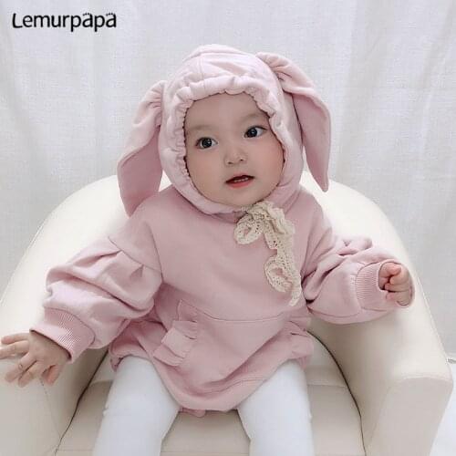 2021 Autumn Baby Onesies Clothes Infant Baby Romper Jumpsuits Cartoon Rabbit Long Sleeves With Hood Onesie Girls Baby Costume