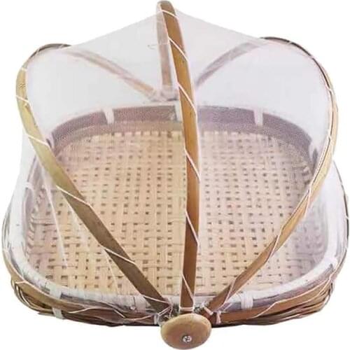 Food Basket Hand-Woven Dustproof Storage Container With Mesh Fruit Tray Food Bread Dishes Dust-proof Drying Basket Picnic Basket
