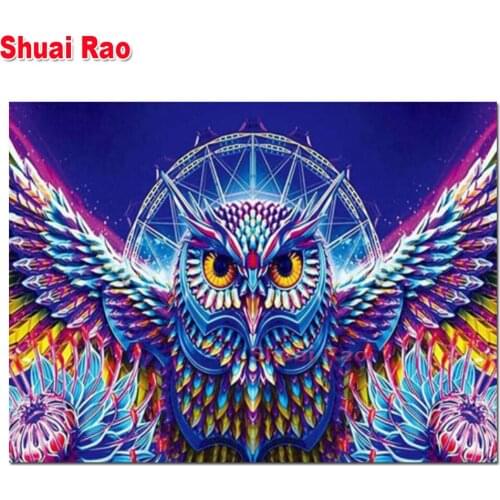 Colorful owl diamond painting cross stitch full square 5d diy Making diamond embroidery round drill mosaic animal owl home decor