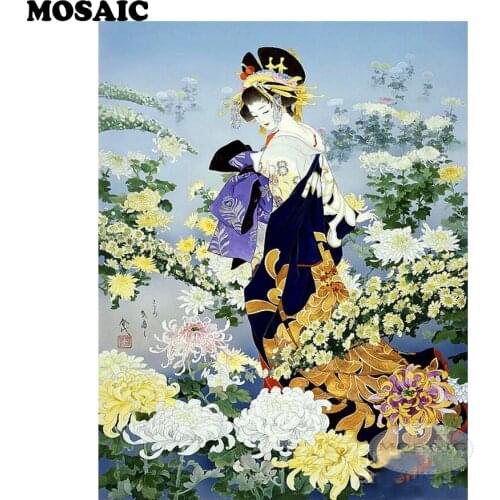 MOSAIC 5d needlework 5d diy diamond embroidery japanese geisha diamond painting cross stitch full square drill home art