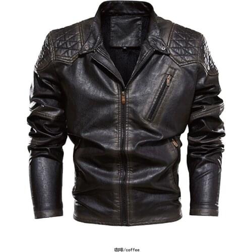Mens Vintage Leather Jacket Pu Punk Coat Fashion Stand Collar Motorcycle Jacket Male Thick Fleece Winter Warm Casual Windbreaker
