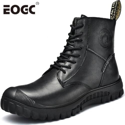 Quality Plush Warm Genuine Leather Men Boots Classic Autumn Winter Shoes for Men With Fur Warm Outdoor Ankle Snow Boots Shoes