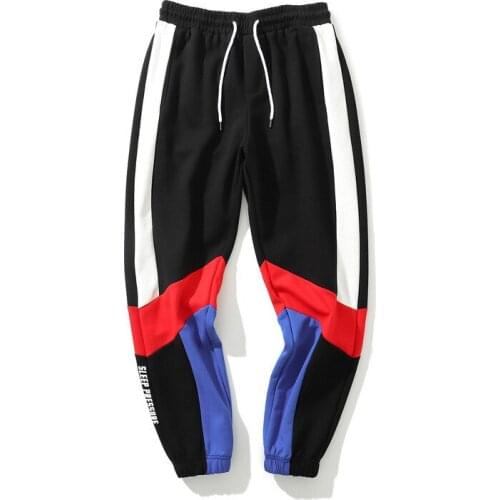 2020 new arrival top fashion casual man string hip hop loose cotton full length panelled pantalon homme pants men terry pattern
