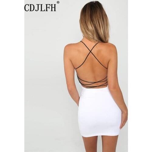 New Summer Dress Women Sexy Backless Solid Color Cross Bandage Party Dress Halter Strap Sleeveless Bodycon Mini Dresses Femme