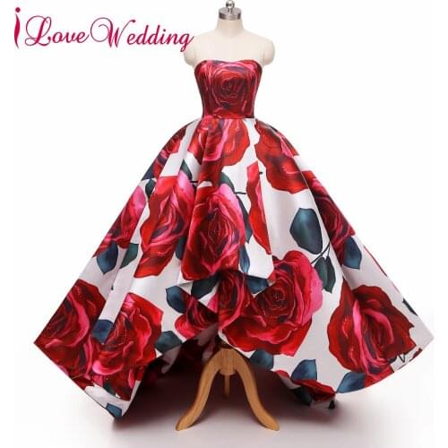 Formal Dress Sweethart Floral Printed Custom made Front Short Long Back Elegant Prom Evening Dresses Real Photo