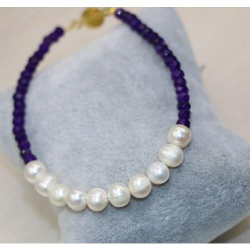 Wholesale price fashion white natural 7-8mm pearl beads bracelets for women 2*4mm abacus purple jades diy jewelry 7.5inch B2994