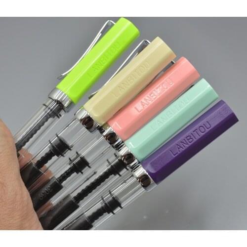5Pcs wholesale price LANBITOU 3059 transparent piston Fountain Pen students Office stationery fashion cute ink Pens